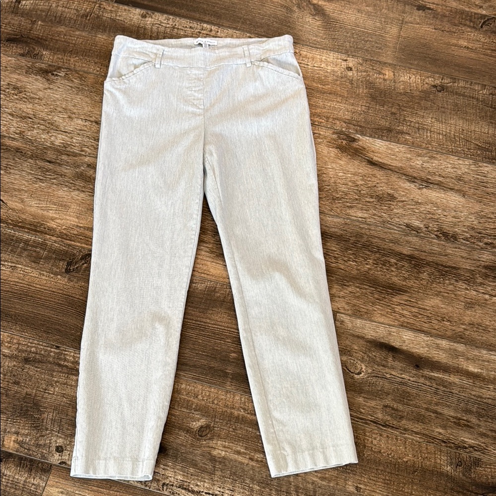 Women's pull on cream/light blue striped trousers
